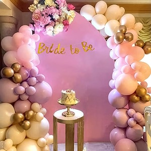 specialyouin bride to be pink theme decoration items for girls with pastel purple pink peach and metallic gold balloons and gold bride to be paper for bachelorette decorations- 63pcs - wedding