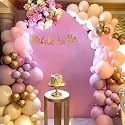 Specialyou.In Bride To Be Pink Theme Decoration Items For Girls With Pastel Purple, Pink, Peach And Metallic Gold Balloons And Gold Bride To Be Paper For Bachelorette Decorations- 63Pcs - Wedding