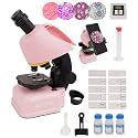 SpectrumOI Pink Microscope for Adults and Kids,40X - 640X Compound Microscope for Beginner 8-12, Kids Microscope with 8 Spicemen Slides, Microscope kit for Kids