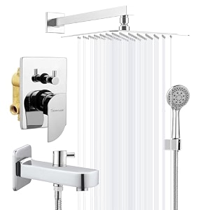 specule alive high flow brass concealed body diverter full set with overhead rainfall shower for bathroom multi flow hand shower and bath tub spout chrome