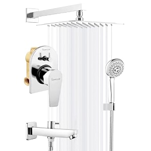 specule high flow brass concealed body diverter full set with overhead rainfall shower multi flow hand shower and bath tub spout chrome arya