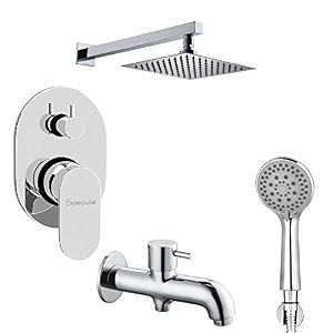 specule brass concealed body diverter full set with overhead rainfall shower multi flow hand shower and bath tub spout chrome oval