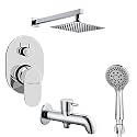 Specule Brass Concealed Body Diverter Full Set with Overhead Rainfall Shower, Multi flow Hand Shower and Bath Tub Spout (Chrome) (Oval)