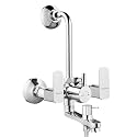Cube Brass Wall Mixer with Provision for Over Head Shower and 190mm Long Bend Pipe (Chrome)