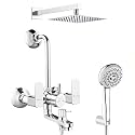 Cube Series, Brass Wall Mixer for Bathroom 3 in 1 with Overhead Shower Set | Mist Hand Shower Set with 1.5 Meter Hand Shower Pipe | Wall Mixer | Shower Set (Chrome)