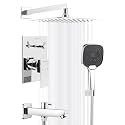 Pure Brass Concealed Body | Diverter Full Set with 8x8 Wall Mount | Shower for bathroom, Hand Shower and Bath Tub Spout | Shower Set For Bathroom (Cubix)