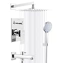 Pure Brass Concealed Body | Diverter Full Set with 8x8 Wall Mount | Shower for bathroom, Hand Shower and Bath Tub Spout | Shower Set For Bathroom (Cubix)