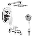 Specule Vignette Brass Concealed Body Diverter Full Set with Overhead Rainfall Shower, Multi flow Hand Shower and Bath Tub Spout (Chrome)