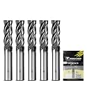 SPEED TIGER EISE 1/4" Carbide Square End Mill - 4 Flutes Milling Bits Set for Alloy Steels, Hardened Steels, Aluminum, Copper, Cast Iron, HRC 50 Deg AlTiN Coating, CNC Router Bits (5pcs)