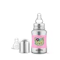Speedex Stainless Steel Baby Feeding Bottle with Internal ML Marking, Foxy Printed Silicon Grip (140 ml, Blue Color, Silver Metal Mirror Finish) (1 Extra Nipple Free)