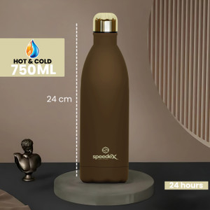 speedex stainless steel vacuum insulated hot  cold water bottle feather touch finish 750 ml steel flask pack of 1 brown