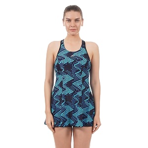 speedo women39s endurance 10 mirrorglare printed swimdress - black amp chroma blue