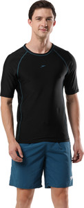SPEEDO Solid Men Round Neck Black T-Shirt