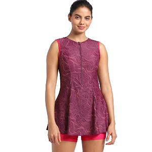 speedo women39s endurance closedback printed swimdress - deep plum amp cherry