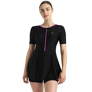 speedo women39s endurance10 closedback sleeved swimdress with boyleg swimming costume  chlorine resistance  shape retention fabric  upf 40 sun protection  removable bra pads