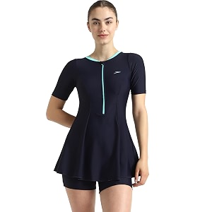 speedo women39s endurance10 closedback sleeved swimdress with boyleg swimming costume  chlorine resistance  shape retention fabric  upf 40 sun protection  removable bra pads