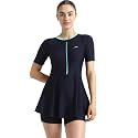Speedo Women's Endurance10 Closedback Sleeved Swimdress with Boyleg Swimming Costume | Chlorine Resistance | Shape Retention Fabric | UPF 40+ Sun Protection | Removable Bra Pads