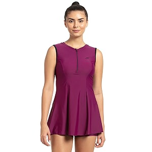 speedo women39s endurance closedback swimdress with boyleg - deep plum amp black