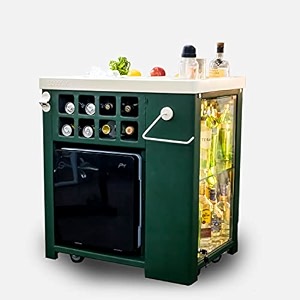 haus of bars metal by speedx - model x home bar cabinet emerald green leather vinyl finish with built in 30l thermoelectric fridge easily movable with wheels at the bottom