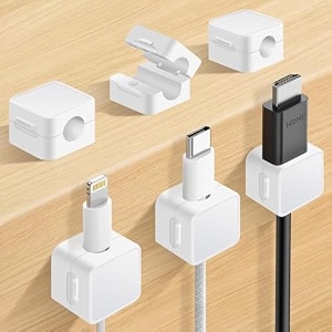 spellwish magnetic cable organizer clips cord holder for cables desk cable management adhesive wire keeper for desk in bedroom living room kichen office and car 6pcs-white
