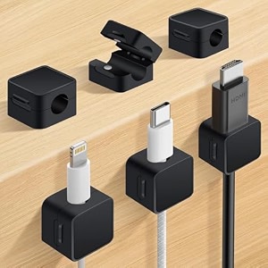 spellwish magnetic cable organizer clips cord holder for cables desk cable management adhesive wire keeper for desk in bedroom living room kichen office and car 6pcs-black