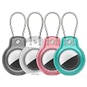 SPGUARD for AirTag Holder Case with Keychain, Air Tags-4 Pack for Apple Air Tag Holder with Wire Cable Lock Key Ring Chain Air Tagholder Accessories for GPS Item Tracker Kids,Keys,Luggage