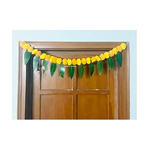 sphinx artificial fluffy marigold and mango leaves simple door-window toranhangings - approx100 cms40 inches333 ft yellow and light orange 50 pieces