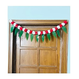 sphinx artificial fluffy marigold and mango leaves simple door-window toranhangings - approx100 cms40 inches333 ft white and red 10