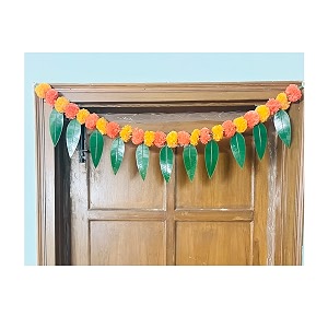 sphinx artificial marigold ampmango leaves simple door-window torandoor hangingsfestive decorations - approx100 cms40 inches333 ft - light and dark orange 2