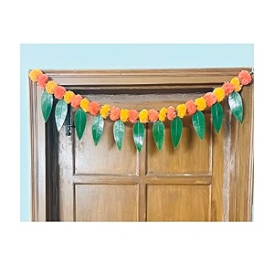 sphinx artificial marigold ampmango leaves simple door-window torandoor hangingsfestive decorations - approx100 cms40 inches333 ft - light and dark orange 5