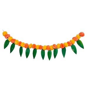 sphinx artificial marigold ampmango leaves simple door-window torandoor hangingsfestive decorations - approx100 cms40 inches333 ft - light and dark orange 1