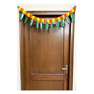 sphinx artificial marigold ampmango leaves simple door-window torandoor hangingsfestive decorations - approx100 cms40 inches333 ft - yellow and dark orange 1 piece