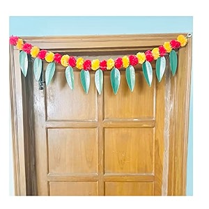 sphinx artificial marigold ampmango leaves simple door-window torandoor hangingsfestive decorations - approx100 cms40 inches333 ft - light orange and red 10