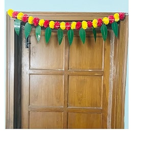 sphinx artificial marigold ampmango leaves simple door-window torandoor hangingsfestive decorations - approx100 cms40 inches333 ft - yellow and red 1