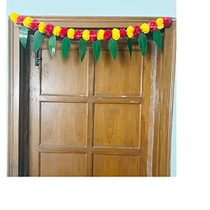 sphinx artificial marigold ampmango leaves simple door-window torandoor hangingsfestive decorations - approx100 cms40 inches333 ft - yellow and red 2