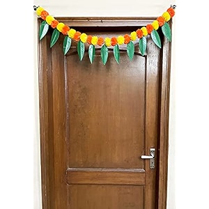 sphinx artificial marigold ampmango leaves simple door-window torandoor hangingsfestive decorations - approx100 cms40 inches333 ft - yellow and dark orange 2 pieces