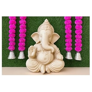 sphinx artificial marigold fluffy flowers and goldensilver hanging bells garlandstoranswall hangings for decoration- 30 flowers per string - baby pink 2