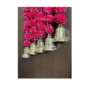 sphinx artificial marigold fluffy flowers and goldensilver hanging bells garlandstoranswall hangings for decoration- 30 flowers per string - dark pinkrani 25 pieces