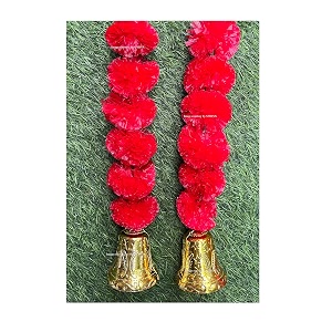 sphinx artificial marigold fluffy flowers and goldensilver hanging bells garlandstoranswall hangings for decoration- 30 flowers per string - red 2