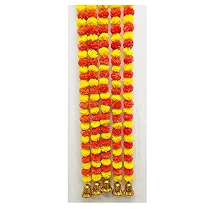sphinx artificial marigold garland with golden bells fluffy genda phool toran30 flowers per stringdoor hangingtrousseau backdrop decordiwali pooja ganesh chaturthi- yellow and dark orange 5