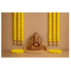sphinx artificial marigold fluffy flowers and goldensilver hanging bells garlandstoranswall hangings for decoration- 30 flowers per string - yellow 50