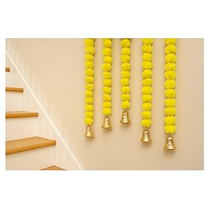 sphinx artificial marigold garland with goldensilver bellsfluffy genda phool toran30 flowers per stringdoor hangingtrousseau backdrop wall decordiwali wedding pooja ganesh chaturthi-yellow10