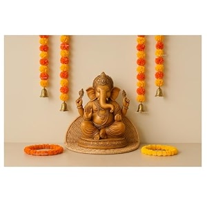 sphinx artificial marigold fluffy flowers and goldensilver hanging bells garlandstoranswall hangings for decoration- 30 flowers per string - light and dark orange 2