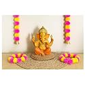 SPHINX Artificial Marigold Fluffy Flowers and Golden/Silver Hanging Bells Garlands/Torans/Wall hangings for Decoration- 30 Flowers per String - (Yellow and Baby Pink, 50)