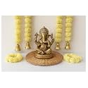 SPHINX Artificial Marigold Garland with Golden/Silver Bells,Fluffy Genda Phool Toran,30 Flowers per String,Door Hanging,Trousseau Backdrop Wall Decor,Diwali Wedding Pooja Ganesh Chaturthi-Cream, 5