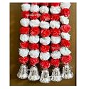 SPHINX Artificial Marigold Fluffy Flowers and Golden/Silver Hanging Bells Garlands/Torans/Wall hangings for Decoration- 30 Flowers per String - (White and Red, 5)