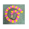 SPHINX Artificial Marigold Fluffy Flowers and Golden/Silver Hanging Bells Garlands/Torans/Wall hangings for Decoration- 30 Flowers per String - (Yellow and Baby Pink, 2)