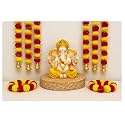 SPHINX Artificial Marigold Fluffy Flowers and Golden/Silver Hanging Bells Garlands/Torans/Wall hangings for Decoration- 30 Flowers per String - (Yellow and Red, 2)