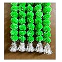 SPHINX Artificial Marigold Fluffy Flowers and Golden/Silver Hanging Bells Garlands/Torans/Wall hangings for Decoration- 30 Flowers per String - (Green, 2)