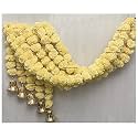 SPHINX Artificial Marigold Garland with Golden/Silver Bells,Fluffy Genda Phool Toran,30 Flowers per String,Door Hanging,Trousseau Backdrop Wall Decor,Diwali Wedding Pooja Ganesh Chaturthi-Cream, 5
